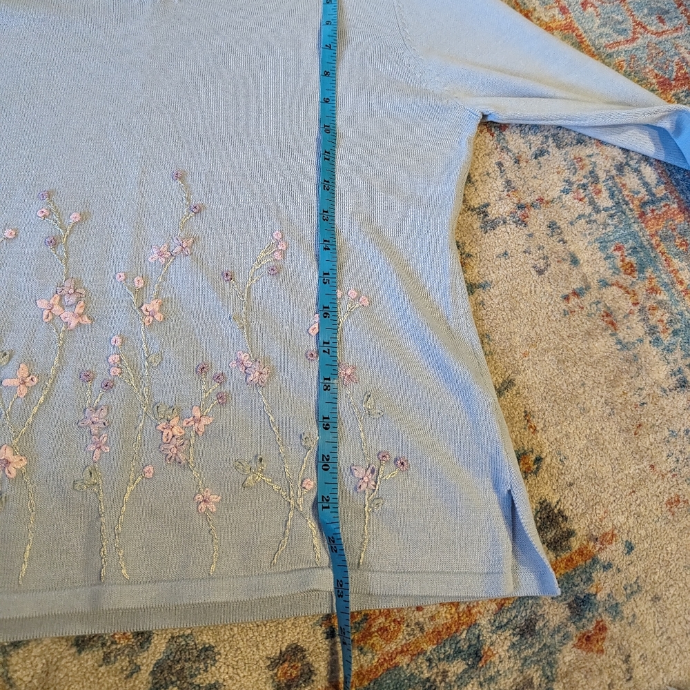 90s Carolyn Taylor Wmns Medium Floral Embroidery Bead Neck Knit Top Cottage 149 - Picture 12 of 13